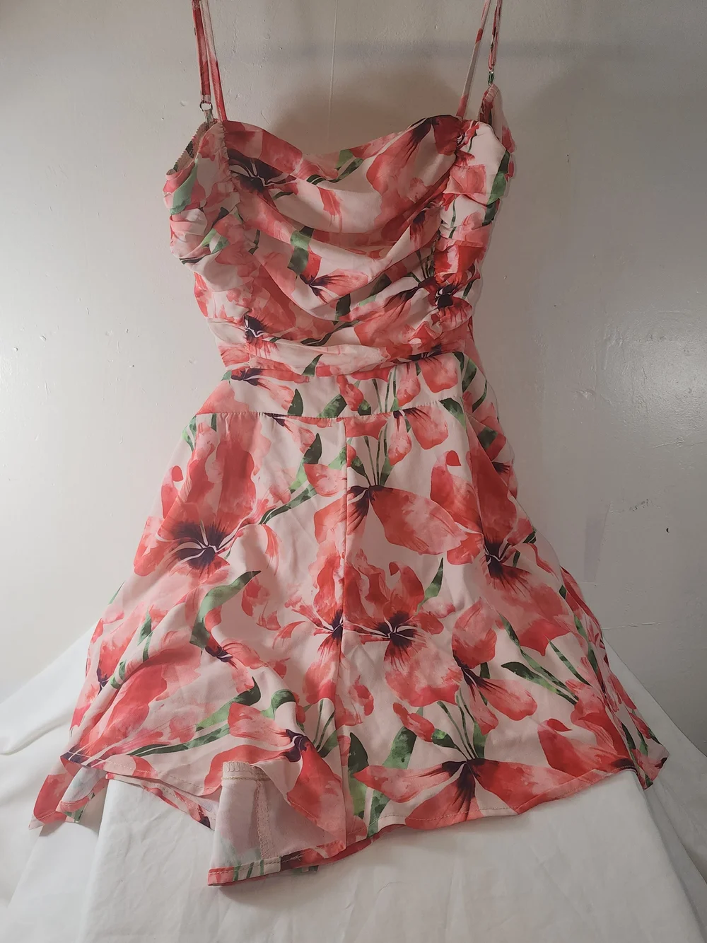 Floral Pink Mini Shorts Romper with Adjustable Straps